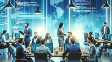DALL·E 2023-12-27 20.18.50 - Cover Image for Case Study 1_ A high-tech corporate office scene with JAVA programming elements, featuring diverse professionals discussing around a c